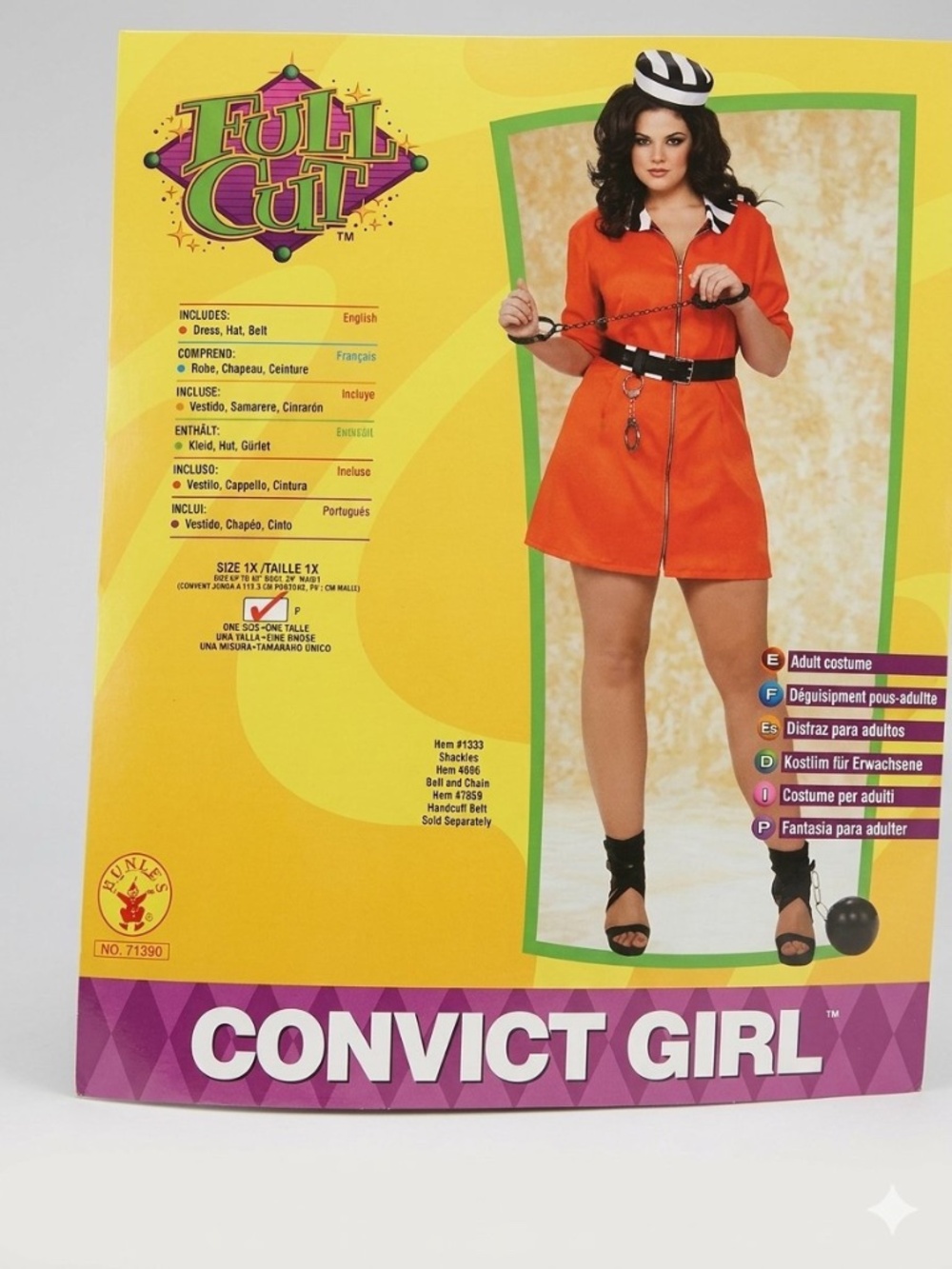 Convict Girl Halloween Costume Womens Size 1X Orange Prisoner Dress Hat Belt